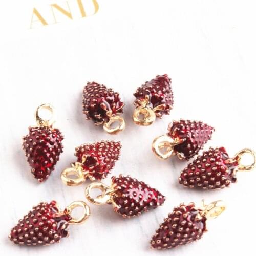 10pcs/lot 3D Strawberry Enamel Charm Pendant For Necklace Bracelet Fashion DIY Jewelry Makings, Wholesale