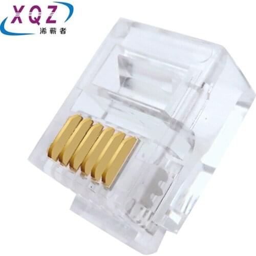 100pcs 6P6C 6 Pins 6 Contacts RJ11 Telephone Modular Plug Jack,RJ11 Connector Modular Cable Head Telephone Connectors Crystal