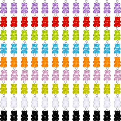 108 Pcs Colorful Gummy Bear Charms Pendants Resin Bear Keychains for DIY Jewelry Necklace Supplies