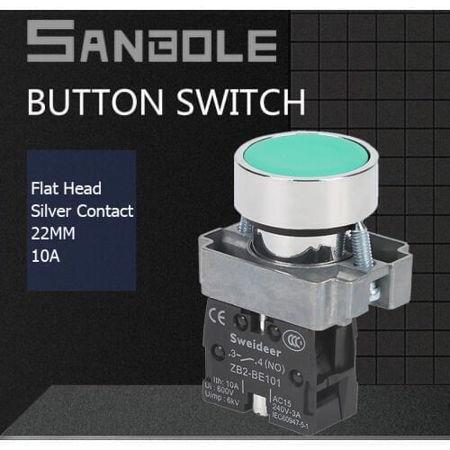 22mm Push Button Switch 10A Momentary/Reset Flat Round Silver Contact Combined Electric XB2-BA31 BA42