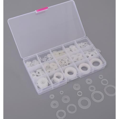 250Pcs 15 Size White Nylon Metric Seal Washers Assortment Set for Leakage-proof