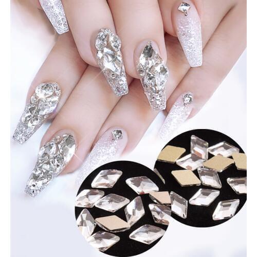 30pcs Nail Art Rhinestones Decorations Rhombus Clear/Crystal AB Rhinestones 3D Designs Glass for DIY Nails Art Stones Decoration