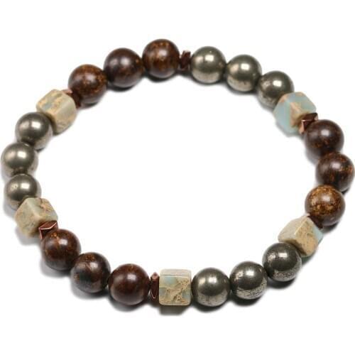 Natural Bronzite And Pyrite Cube Beads Bracelet Healing Spiritual Bracelets For Men Women Beads 8MM
