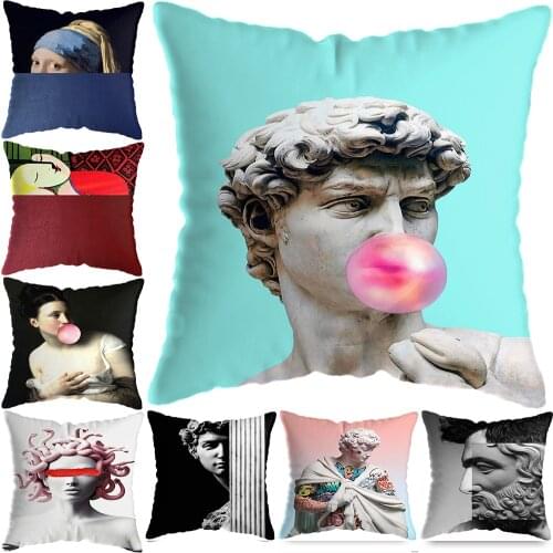 Cushion Cover Art Sculpture David Short Plush Pillow Cover Home Decoration Throw Pillows Car Sofa Decorative Pillowcase