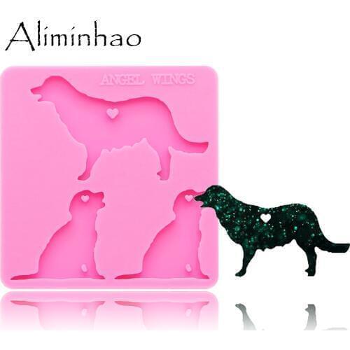 DY0126 Shiny dog family mama/baby Shape Silicone Molds For DIY key ring epoxy resin Mold Craft custom keychain