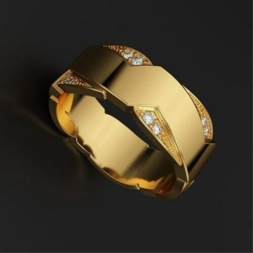 Elegant Fashion Jewelry Classic Business Mens Gold Plated Zircon Ring Anniversary Engagement Luxury Jewelry Ring Size 6-13