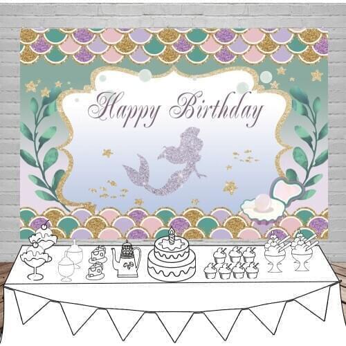 Mermaid Background Baby Shower Birthday Photography Backdrop Under Water Coral Shell Scales Blue Photo Booth