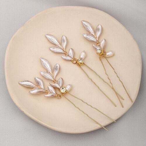 FORSEVEN 3pcs Handmade Exquisite Leaves U-shaped Hairpin Women Hair Sticks Bride Wedding Headpeice Hair Jewelry Accessories JL