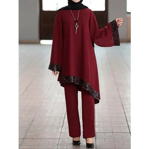 Eid Mubarak Kaftan Dubai Abaya Turkey Muslim Fashion Hijab Dress Sets Top + Pants Islam Clothing Abayas for Women Musulman