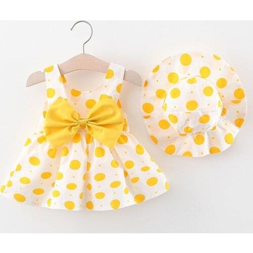 2 Pieces Girls Clothes Set Baby Girl Dresses Newborn Infants Summer Bow Dot Outfits Princess Beach Skirt Sunhat 6 Month 2 3 Year