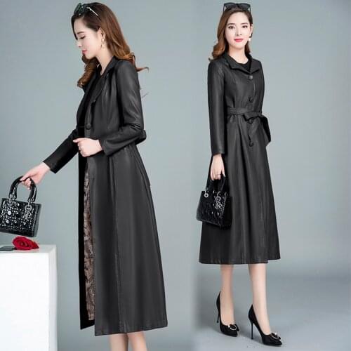 2021 Fall Winter New Women Leather Jacket With Belt Thick Warm Coat Vintage Korean Fashion Sheepskin Windbreaker Trend Plus Size