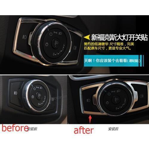 Lapetus Front Head Lights Switch Button Frame Cover Trim Fit For Ford Mondeo 2014 - 2017 / Fusion 2014 - 2017 Stainless Steel