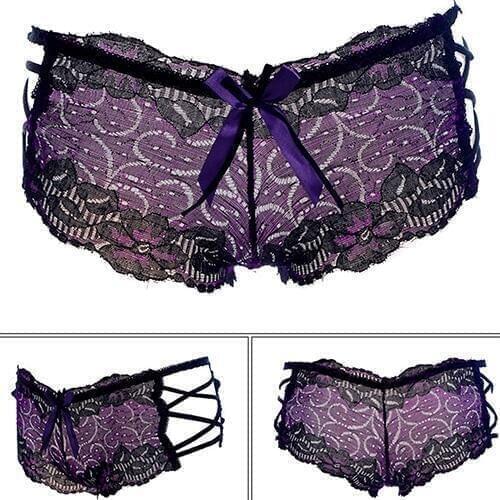 Fashion Womens Sexy Hollow Lace Bowknot Hipster Panties Cross Straps Briefs Underpants