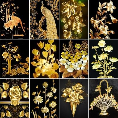 5D DIY Diamond Painting Black And Yellow Flower Kit Mosaic Art Picture Of Rhinestones Full Drill Embroidery Rose Home Decor Gift
