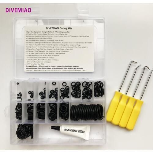 SCUBA dive O-Ring kit tool box 15 different NBR70 o-ring+ 4pcs SS pick tool + 5gr silicone grease for BCD regulator hoses tank