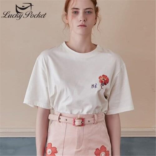 New Women Summer White Slim O-Neck Cotton Floral Print T-Shirt Ladies Fashion Plus Size Tees Ladies Brand Casual Tops ZM239