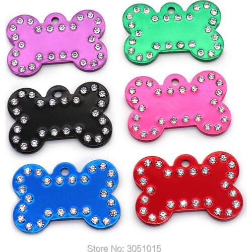 Wholesale 100Pcs 2MM Dog Bone Diamond Decor Pet Id Tag Custom Engraved Pet Name Phone Number Cat Dog ID Tag Charm Personalized