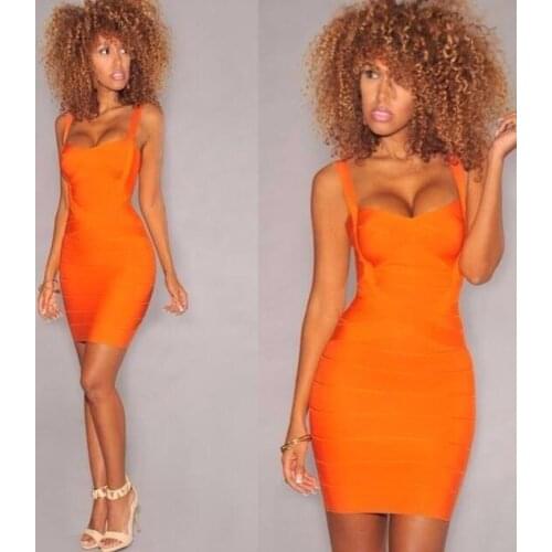 Orange 2018 newest style spaghetti strap sweetheart sexy lady best quality rayon hl bandage dresses