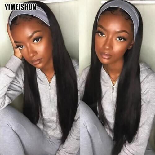 YIMEISHUN Straight Headband Scarf Wig Glueless Human Hair for African American Women Affordable Headband Wig Beginner Friendly