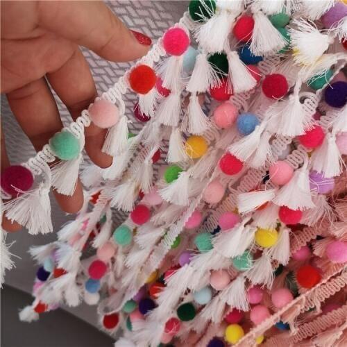 1 Meter Colorful Tassel Pompon Lace Ribbon Fringe Drop Lace Trims DIY Wedding Party Crafts Handmade Sewing Curtain Clothes