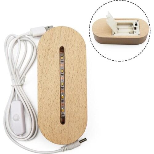 Handmade Crystal Glass Art Oval Wood LED Base Resin Art Ornament Wooden Night Lighted Base Stand Resin Art Crafts Tools