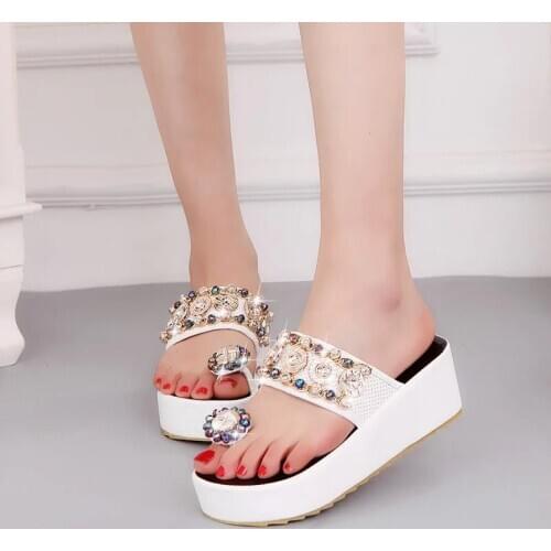 Platforms Shoes Flip Flop Slippers Women Rhinestone Slides Slipper Woman Mule Heels 5CM Ladies Slippers Casual Girls Sandals