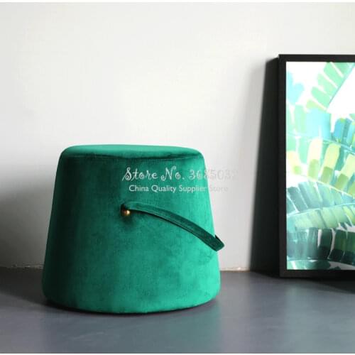 Nordic Thick Velvet Stools Round soft Sponge Stool Creative Sofa Ottoman Footstool Makeup Stool Shoes Changing Bench with Hanger