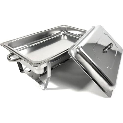 9L Foldable Stainless Steel Square Buffet Stove Dish Set Container Food Warmer Rectangular Chafing Dish Full Buffet Catering