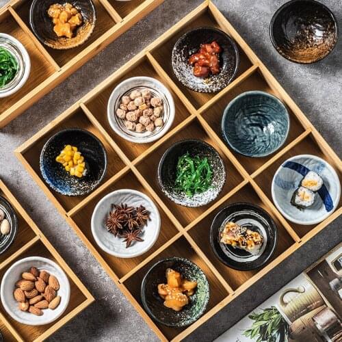 Japanese Style Nine Square Bamboo Wooden Divided Grid Plate Sushi Snack Saucer Dishes for Food Serving Plates Tray Restaurant
