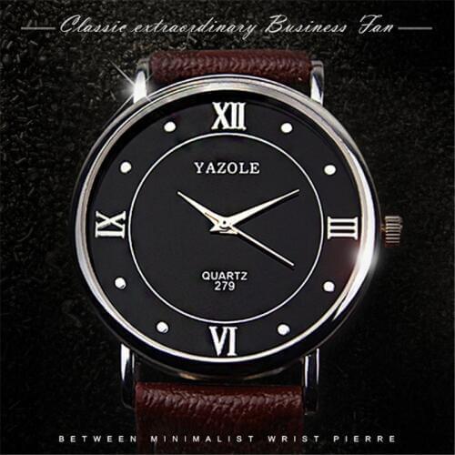 Yazole Quartz Watch Men Fashion Business Leather Strap Classic Simple Mens Watches Relogio Musculino
