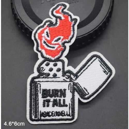 Fire Bottle Plug Burn It All Lighter Iron On Embroidered Clothes Patches For Girl Woman Clothing Stickers Garment Wholesale