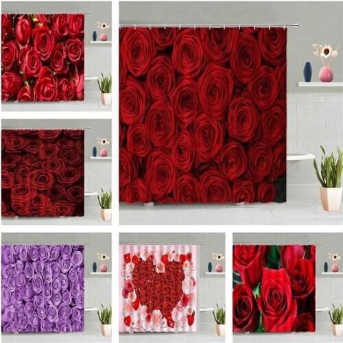 Rose Flower Shower Curtain Romantic Valentines Day Bathroom Screen Decor 3d Printed Waterproof Wall Hanging Curtains Home Decor