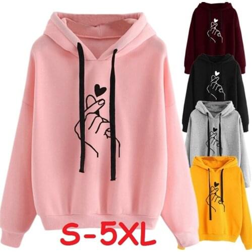 Women Harajuku Hoodies Autumn Kpop Style Oversize Streetwear Sweatshirts Fashion Love Printed Female Drawstring Hoodie Pullover
