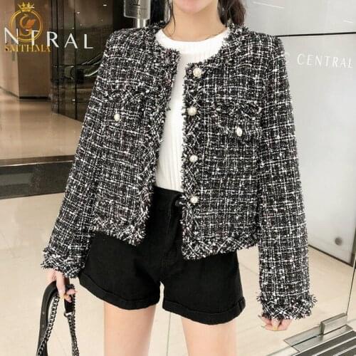 SMTHMA Women 2021 New Fashion Tweed Tassel Jacket Coat Vintage Long Sleeve Female Outerwear Chic Tops