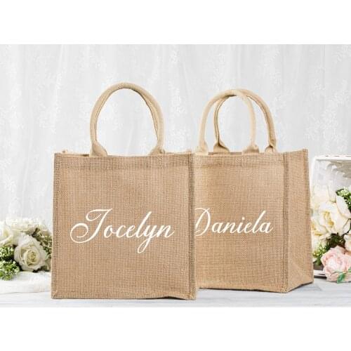 Burlap Tote Bags Personalized Beach Bags for Bridesmaid Gift Bag Custom Name Bachelorette Gift Bag Wedding Beach Jute Gift Favor