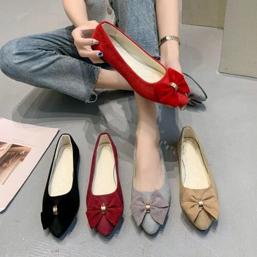 2021 spring and autumn new British style female flats Bowtie suede casual beanie shoes for women Shallow big size woman shoes