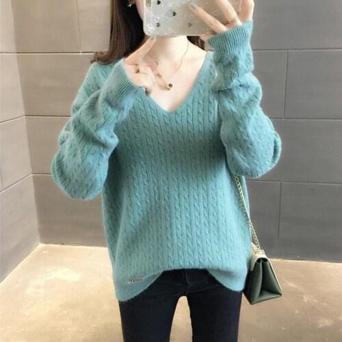 Ladies V Neck Knitted Sweater Women Pullovers Jumper Spring Autumn Basic Women Sweaters Pullover Soft Slim Top Knitwear Female