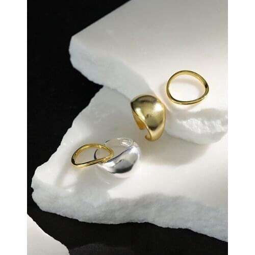 SHANICE 925 sterling silver open ring Korean version of ins niche minimalist design sense arc face female combination ring gift