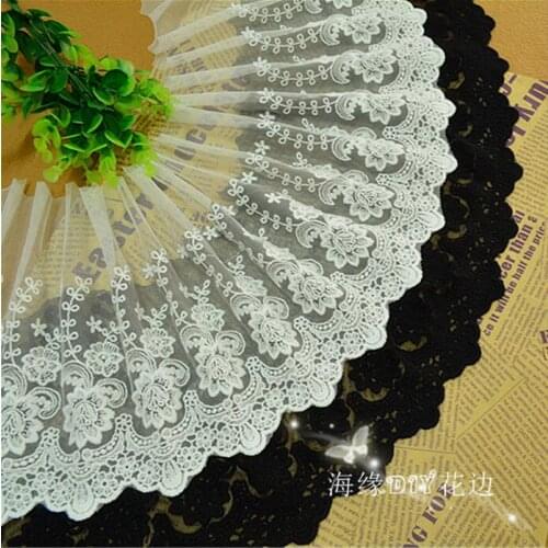1 Yard High Quality African Tulle Lace Fabric 22cm Width Off White Black Flower Lace Trim