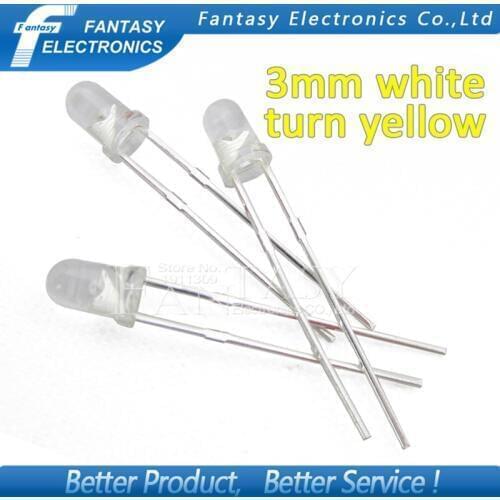 100pcs Yellow light-emitting diodes White turn Yellow 3mm led