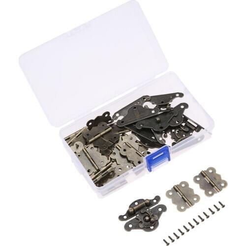 12Pcs Antique Bronze Jewelry Case Padlock Decorative Latch Clasps Hasps Buckle & 24x Cabinets Hinges & 168x Screws & Storage Box