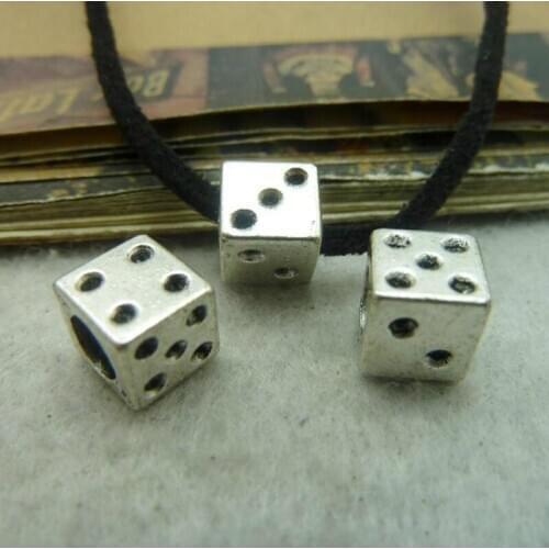 30pcs Dice Beads 7mm x 7mm DIY Jewelry Making Beaded antique silver color