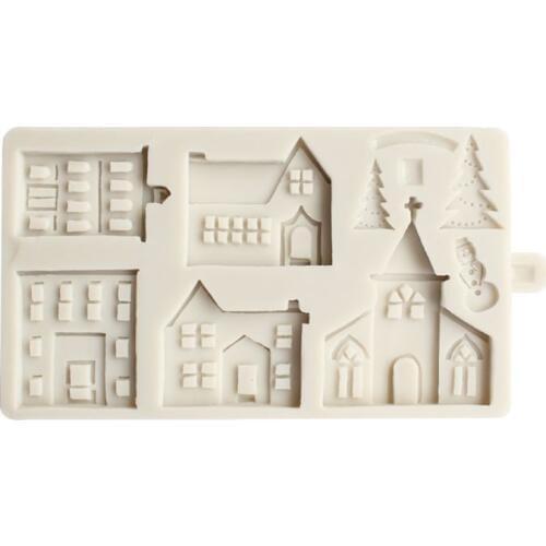 3D Christmas House Silicone Mold Fondant Cake Decorating Tools Chocolate Plaster Sugarcraft Baking Mould
