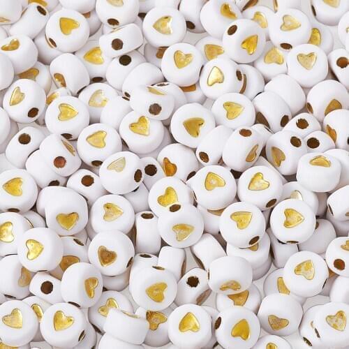 50g 7x3.7mm Acrylic Beads Flat Round with Heart Metal Enlaced Acrylic Bead for DIY Jewelry Making Charm Handmade Bracelet Supply