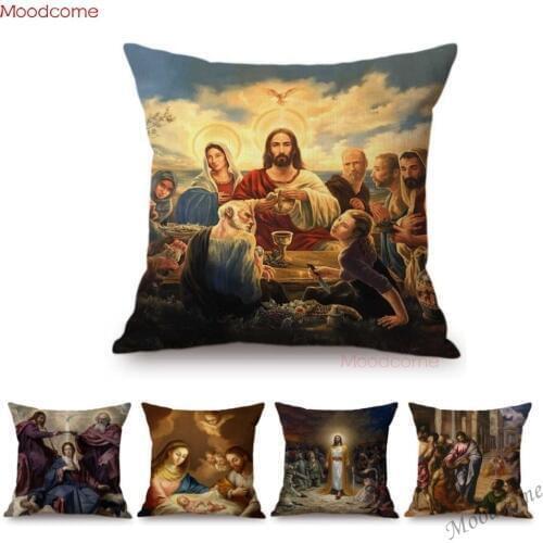 Bible Story Religion Jesus Christ Oil Painting Renaissance Christian Home Decoration Art Cushion Cover Virgin Mary Pillow Case