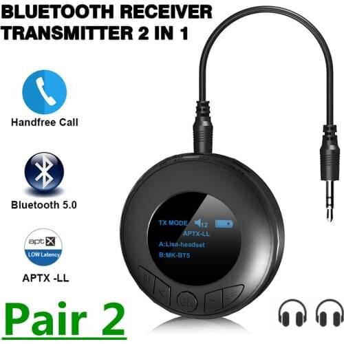 2 in 1 Bluetooth Audio Transmitter Aptx LL Low Latency Bluetooth 5.0 Receiver Transmitter Mic 3.5mm Jack AUX Wireless Adapter