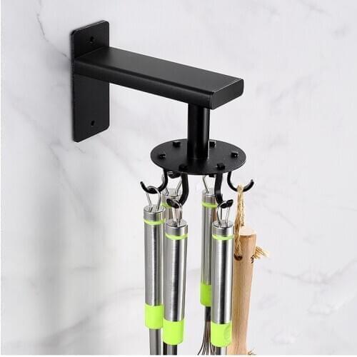 Black space aluminum telescopic rotating hook Multifunctional kitchen rack Spoon, shovel storage hook