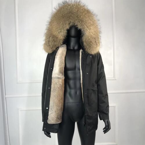 Business casual mens clothing New Fashion Warm men Black Fur coat Parka with real fur Removable fox fur collar rabbit fur linin