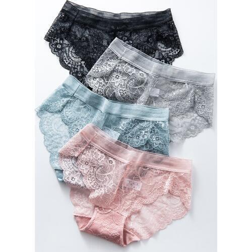 ZJX 4Pcs/lot Sexy Lace Panties Women Underwear Low-Rise Briefs Seamless Nylon Silk Ladies Cotton Sexy Transparent Lingerie