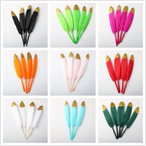 20Pcs/Lot Gold Dipped Duck Feathers Goose Feathers for Crafts 10-15CM/4-6" Natural Pheasant Feather for Jewelry Making Plumas